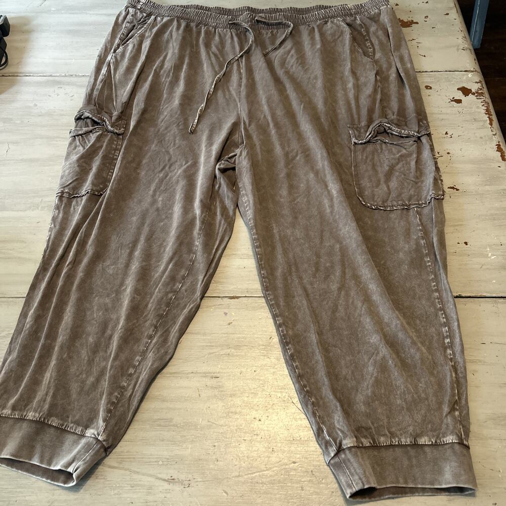 Torrid Brown Relaxed Fit Chambray Cargo Jogger Sz 4X Short Beachy Boho - Picture 2 of 11